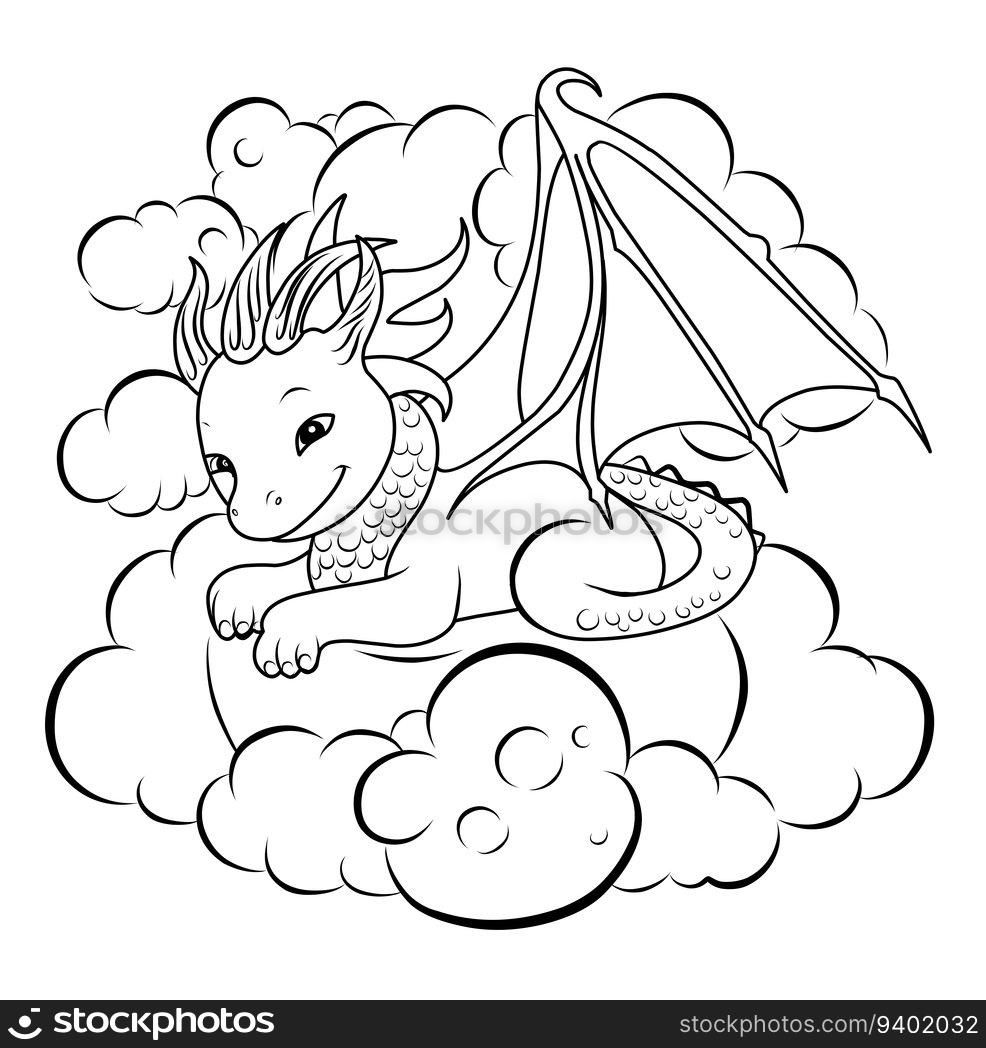 Cute Dragon Pilot.Simple Line Illustration For Coloring.Dragon Year ...