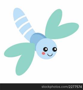 Cute dragonfly in cartoon style. Insects for a children’s book. A character to print on a child’s clothing.