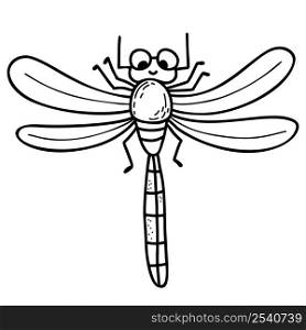 Cute dragonfly. Winged Insect. Linear hand drawing. Vector illustration. Character for design, decor, decoration and print