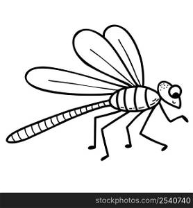 Cute dragonfly. Winged Insect. Linear hand drawing. Vector illustration. Character for design, decor, decoration and print