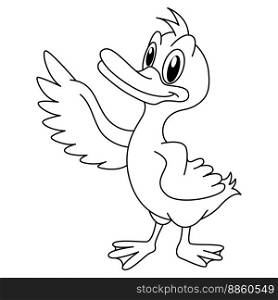 Cute duck cartoon coloring page illustration vector. For kids coloring book.