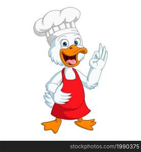 Cute duck chef cartoon with ok sign