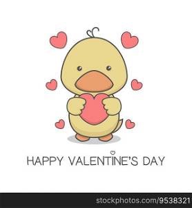 Cute Duckling Holding Heart Valentines Day