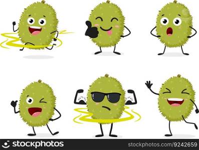 Cute durian cartoon, with different expressions	