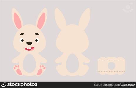 Cute easter bunny chocolate egg holder. Printable color scheme. Print, cut out, glue. Retail paper box for the easter egg. Vector stock illustration
