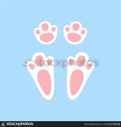 Cute easter bunny paw. Rabbit or hare footprint. Bunny foot prints on snow. Hare steps track. Vector illustration isolated on blue background in flat style.. Cute easter bunny paw. Rabbit or hare footprint. Bunny foot prints on snow. Hare steps track. Vector illustration isolated on blue background in flat style