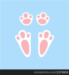 Cute easter bunny paw. Rabbit or hare footprint. Bunny foot prints on snow. Hare steps track. Vector illustration isolated on blue background in flat style.. Cute easter bunny paw. Rabbit or hare footprint. Bunny foot prints on snow. Hare steps track. Vector illustration isolated on blue background in flat style