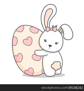 Cute Easter Bunny Pushing Egg