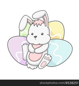 Cute Easter Bunny Rabbit And Eggs