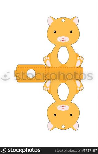 Cute easter egg holder hamster template. Retail paper box for the easter egg. Printable color scheme. Laser cutting vector template. Isolated packaging design illustration.