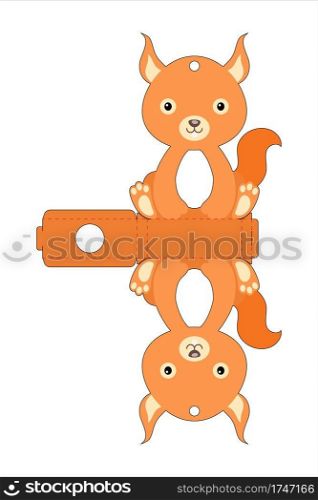 Cute easter egg holder squirrel template. Retail paper box for the easter egg. Printable color scheme. Laser cutting vector template. Isolated packaging design illustration.