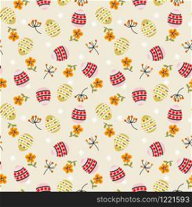 Cute Easter eggs and sweet flower seamless pattern.