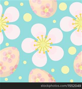 Cute Easter seamless pattern with eggs and flowers. Endless Spring background, texture, digital paper. Vector illustration. Cute Easter seamless pattern with eggs and flowers. Endless Spring background, texture, digital paper. Vector illustration.