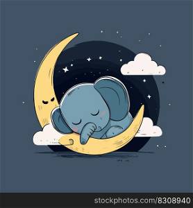 Cute elephant boy sleeping on the moon. Vector illustration design.