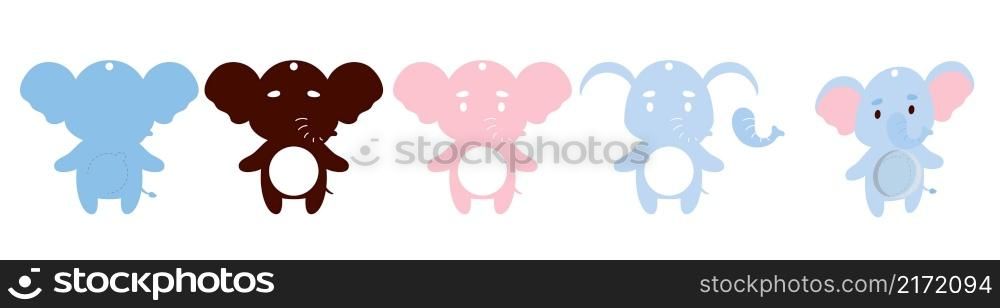 Cute elephant candy ornament. Layered paper decoration treat holder for dome. Hanger for sweets, candy for birthday, baby shower, halloween, christmas. Print, cut out, glue. Vector stock illustration