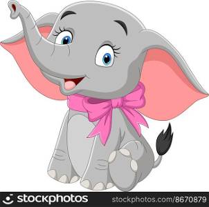 Cute elephant cartoon with pink bow on neck