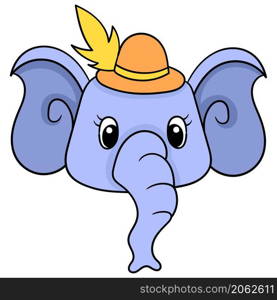 cute elephant head wearing a beautiful hat with a long trunk