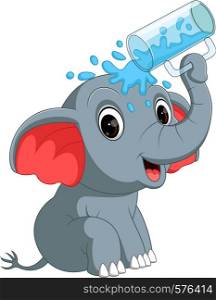 Cute elephant holding glass