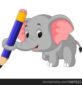 Cute elephant holding pencil