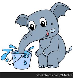 cute elephant playing water from the bucket