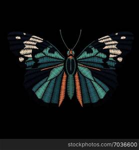 Cute embroidered butterfly for fashion design. Decorative element for patches, stickers, embroidery and prints. Vector illustration.. Embroidered butterfly for fashion design.