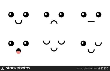 Cute emotion templates, vector. Cute emotion templates. Cheerful and sad, surprised and winking, sleeping and neutral.