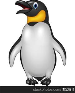 Cute emperor penguin standing isolated on white background