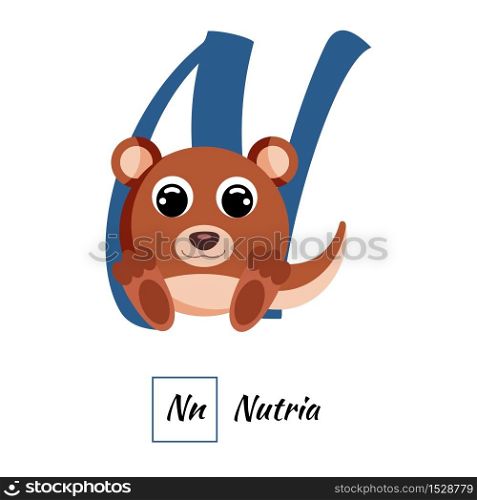 Cute English animal alphabet letter N vector image
