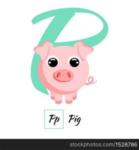 Cute English animal alphabet letter P vector image