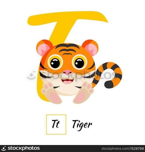 Cute English animal alphabet letter T vector image