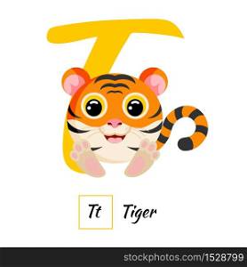 Cute English animal alphabet letter T vector image