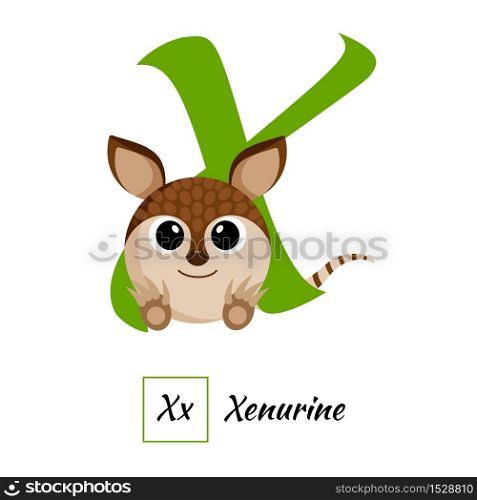 Cute English animal alphabet letter X vector image