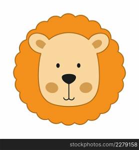 Cute face of an African lion. Vector lion in cartoon style. Cards with animals for children.