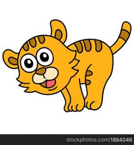 cute faced tiger animal, doodle icon image. cartoon caharacter cute doodle draw