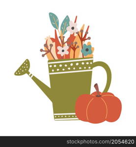 Cute fall clipart colourful watering can and pumpkin cozy design elements. Cute fall clipart colourful watering can and pumpkin