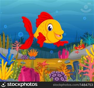 Cute fish cartoon in the sea