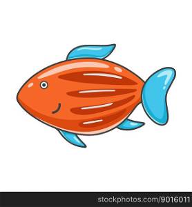 Cute fish in cartoon style, clip art. Underwater sea fish isolated object. Colorful sea baby character, vector illustration. Cute fish in cartoon style, clip art