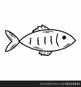 Cute fish in doodle style. Food products. Vector doodle illustration. Sketch.