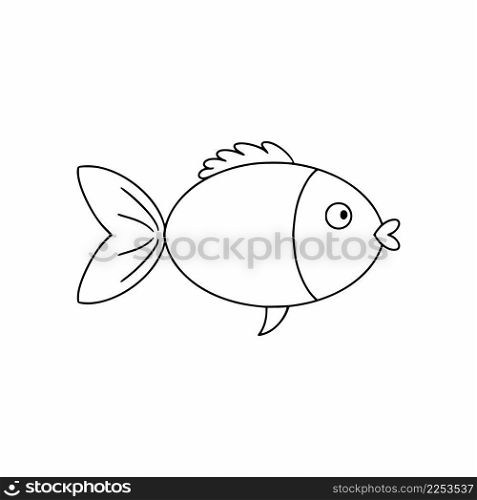 Cute fish in the style of doodle. Coloring book for kids with sea creatures. Vector illustration in the doodle style.isolated on a white background.