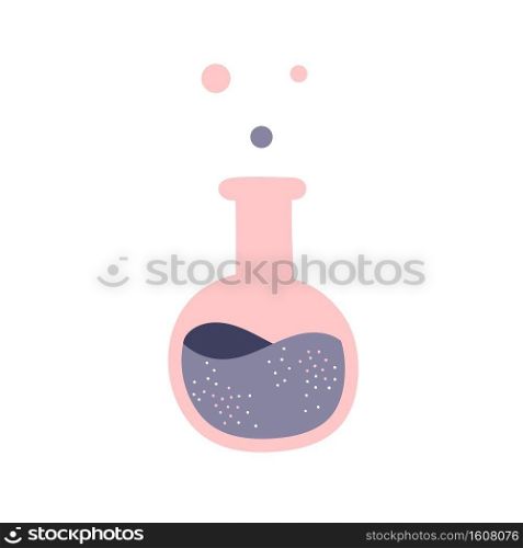 Cute flask with witchcraft potion on white background. Attributes for magic, witchcraft. Love potion. Hand drawn vector isolated single illustration.