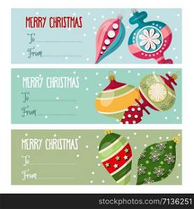 Cute flat design Christmas labels collection with Christmas balls for presents. Vector
