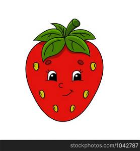 Cute flat vector illustration in childish cartoon style. Funny character. Isolated on white background. Red strawberry. Cute flat vector illustration in childish cartoon style. Funny character. Isolated on white background.