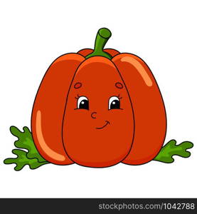 Cute flat vector illustration in childish cartoon style. Funny character. Isolated on white background. Orange pumpkin. Cute flat vector illustration in childish cartoon style. Funny character. Isolated on white background.
