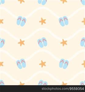 cute flip flops sandlas and star fish summer vibe seamless pattern