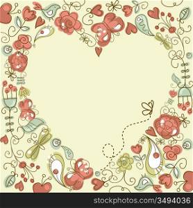 Cute floral background with a Heart Frame