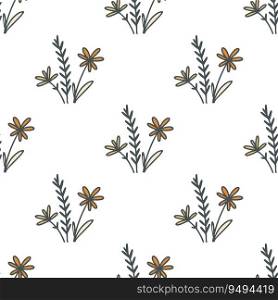 Cute floral rustic seamless pattern. Herbal background. Botanical print for textile, wallpaper, paper, tile and design, vector illustration. Cute floral rustic seamless pattern