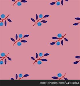 Cute floral seamless pattern with branches and berries. On a pink background. For printing on paper, textiles. Vector illustration.. Cute floral seamless pattern with branches and berries.  For printing on paper, textiles of all sizes. Vector illustration.