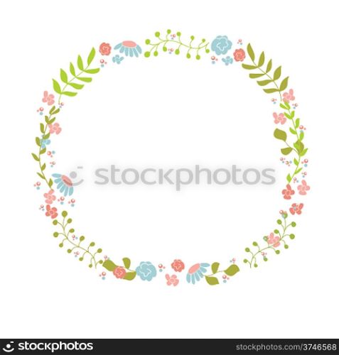Cute floral wreath. Design for birthday card or easter invitation