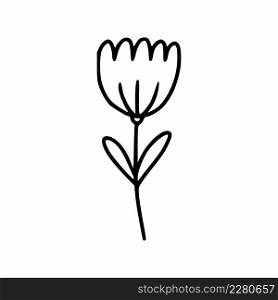 Cute flower on twig. Children drawing in doodle style. Element for design of postcard.