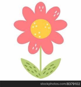 Cute flower on white background. Pink chamomile. Vector doodle illustration. Garden plant. Summer sticker.